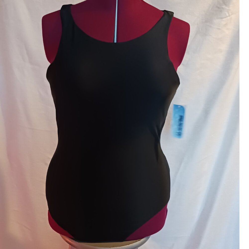 NWT Sporti One Piece Open Back Swimsuit Size XL Black
